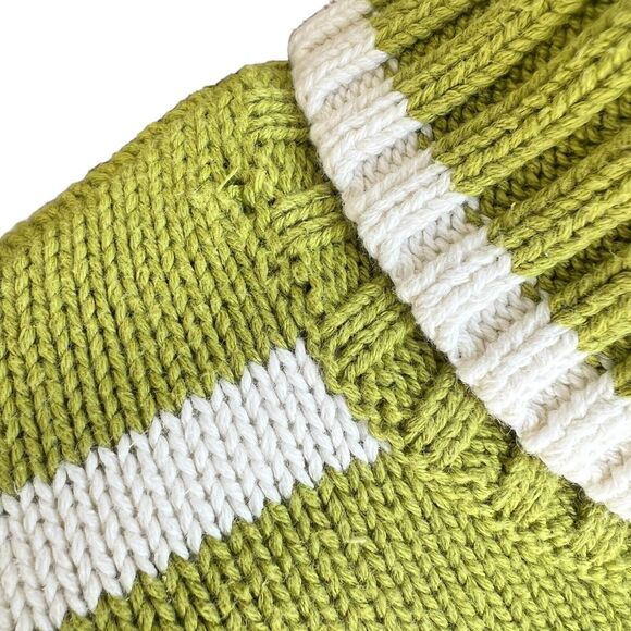 Green Ivory Stripe Sweater Womens Large Nautical Knit Buttons Classic Preppy Vtg - Picture 4 of 13